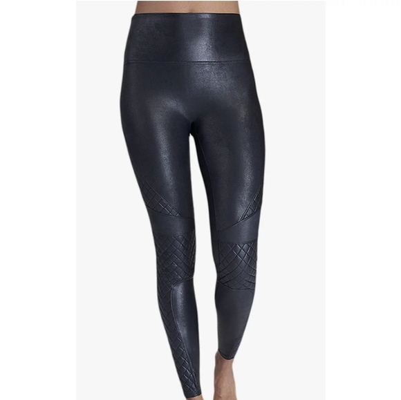 SPANX Pants - Spanx Faux Leather Quilted Moto Leggings Athleisure Gym Workout Yoga Pilates